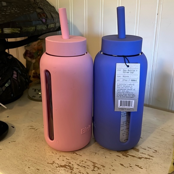 2 NWT 27oz Bink Glass Water Bottles in Pink and Purple - Picture 1 of 3
